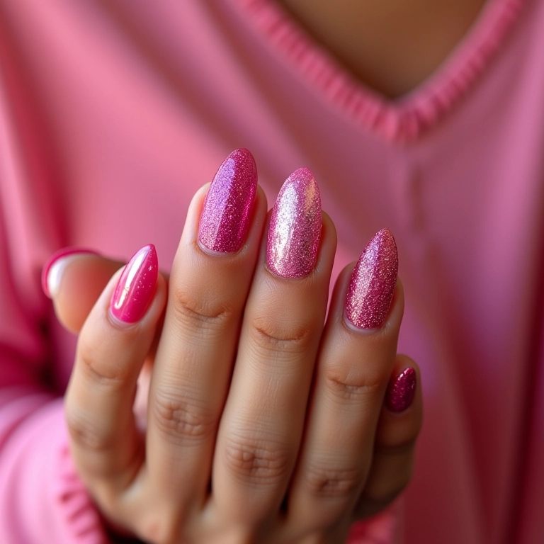 Unha Degradê do Pink ao Holográfico - inspiração