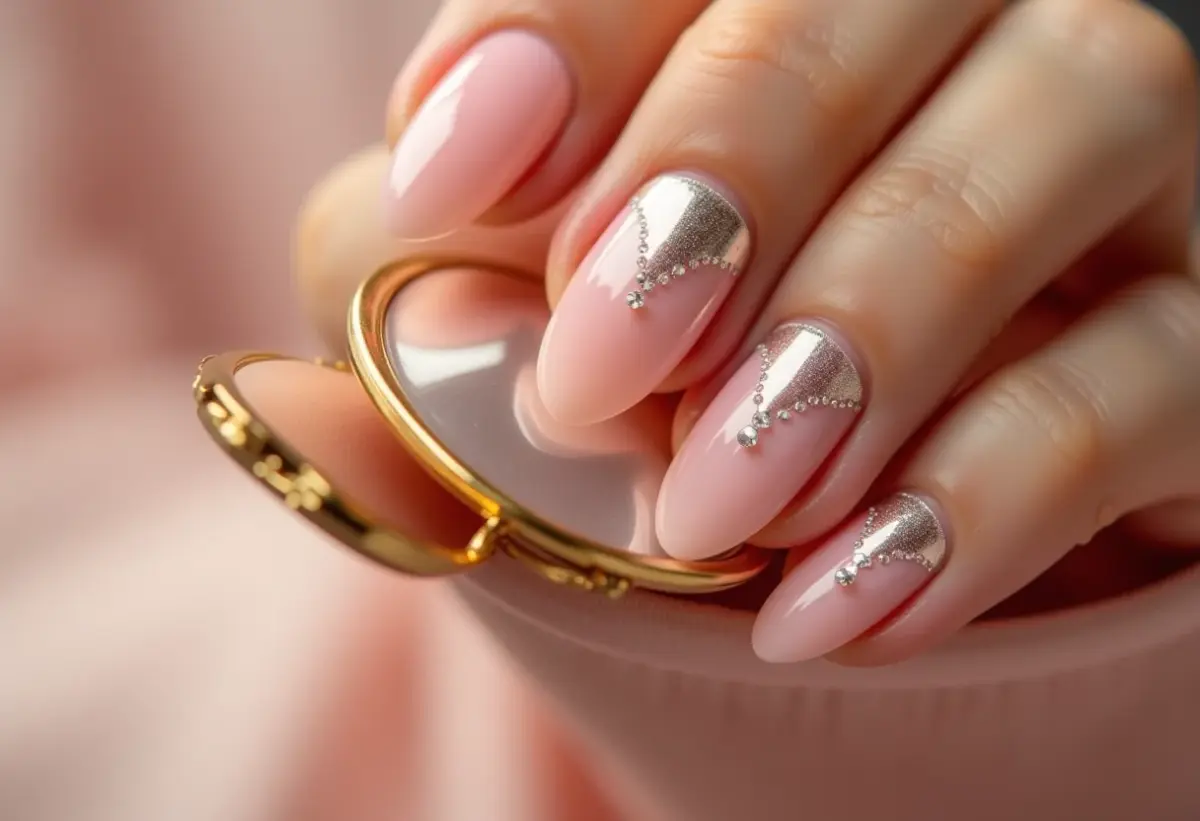 Nude Rosado com Detalhe em Glitter Champagne: Sofisticação Luminosa - ideia