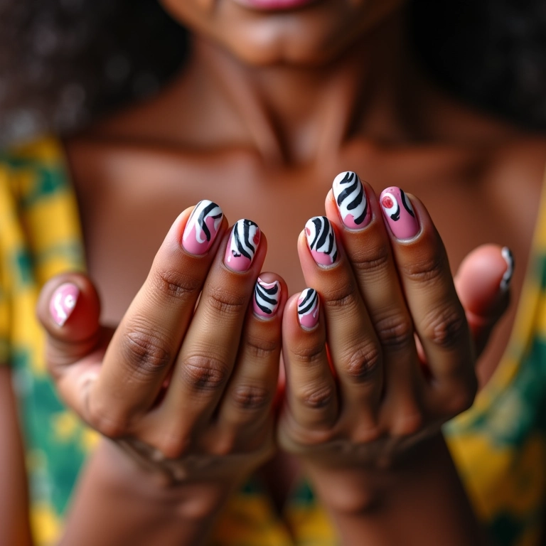 Explosão de Cores: Zebra em Tons Neon para Unhas Vibrantes e Modernas - ideia