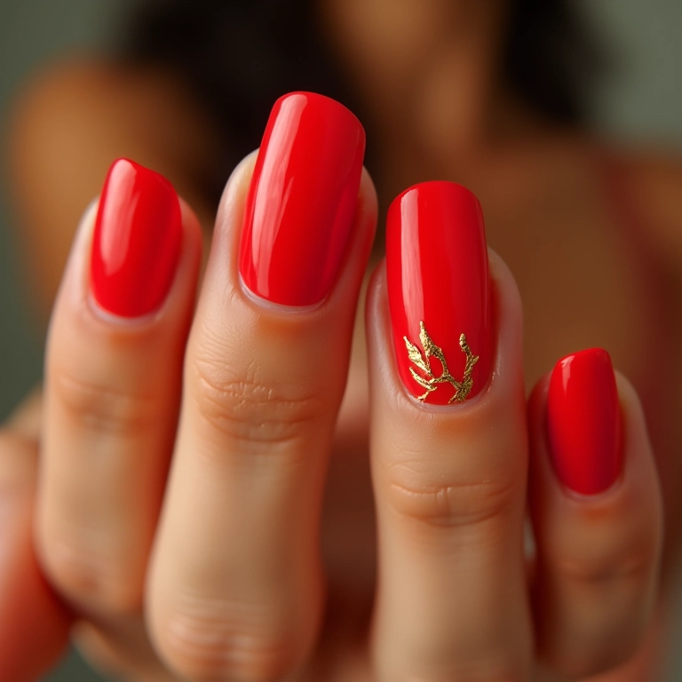 Vermelho Sangue com Folhas de Ouro Irregulares - detalhe