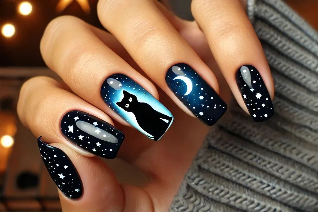 Black Cat Vibes: Elegância Noturna com Silhuetas - detalhe