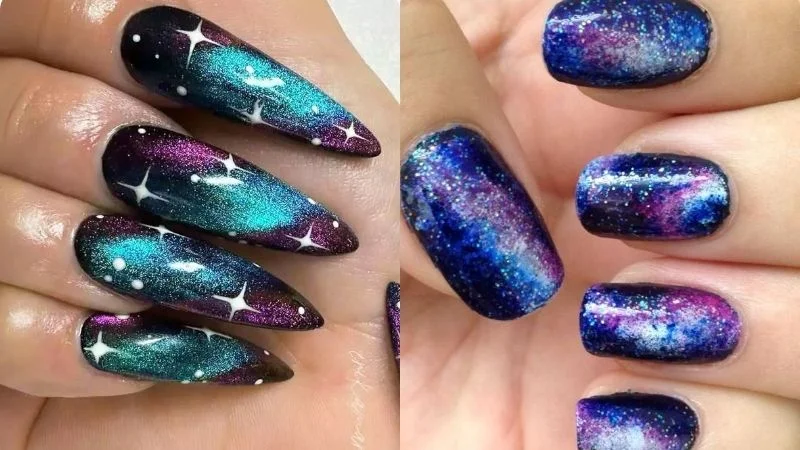 Nail Art com Glitter Holográfico: Brilho Cósmico para suas Unhas - ideia