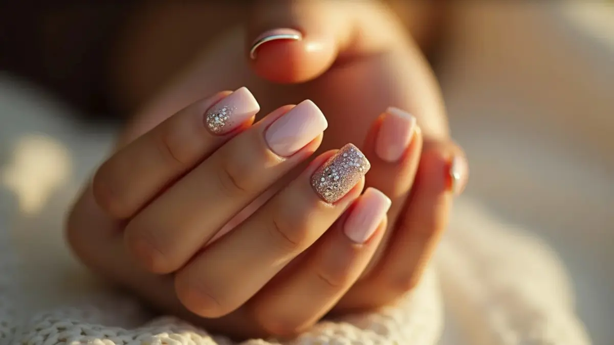 Brilho Sutil: Efeito Holográfico Discreto para Unhas Curtas - detalhe