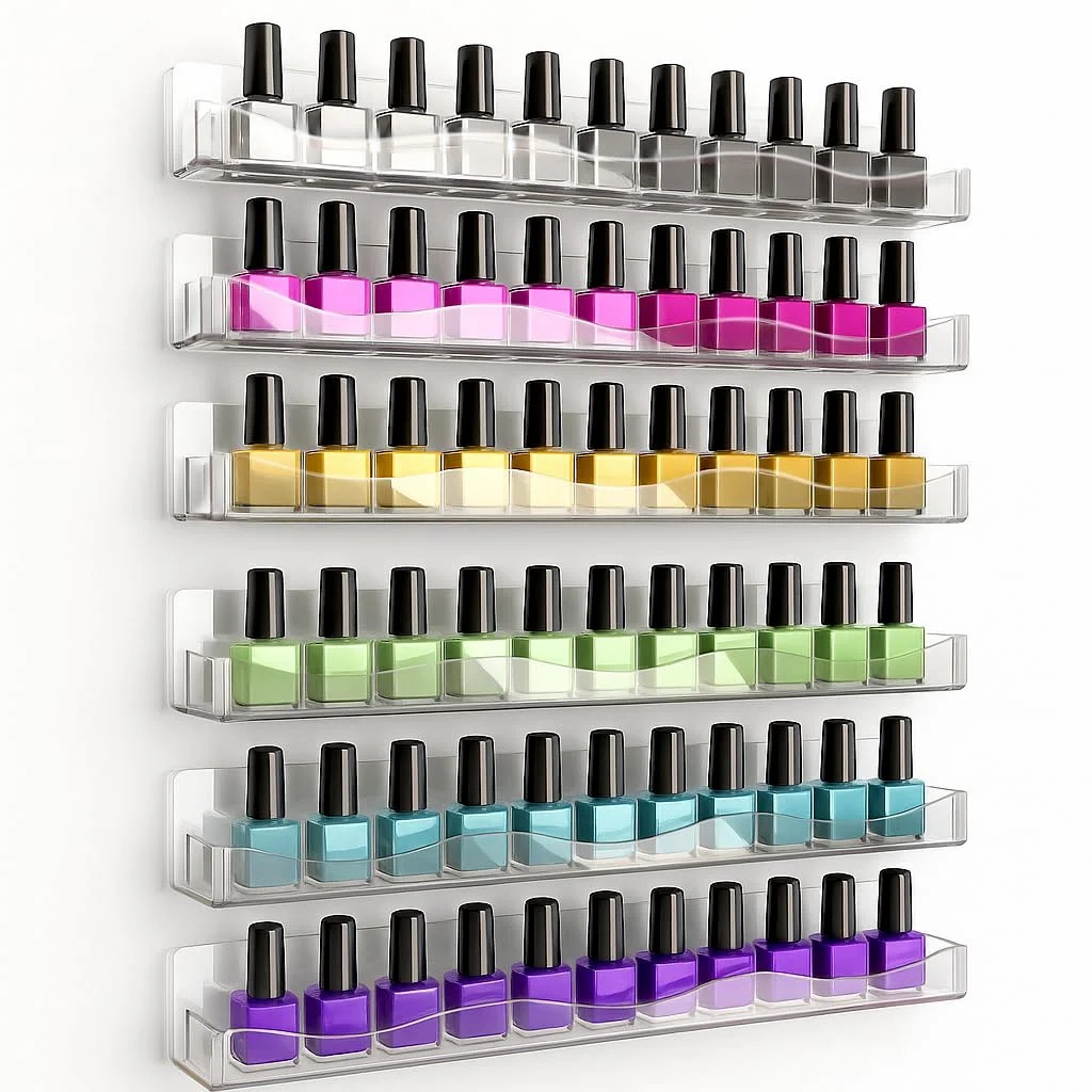 Minimalista com Acrílico Transparente: Modernidade e Destaque para os Esmaltes - ideia