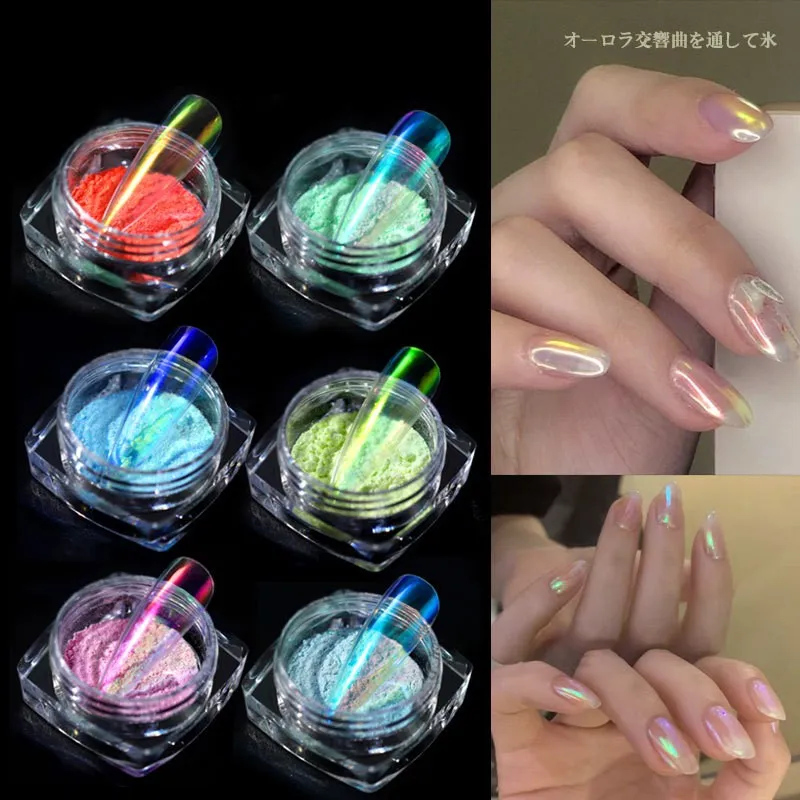 Efeito Aurora Boreal: Unhas de Gel com Pigmentos Iridescentes - ideia