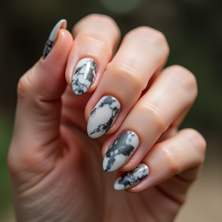 Adesivos de Unhas Marmorizadas Amêndoa - ideia