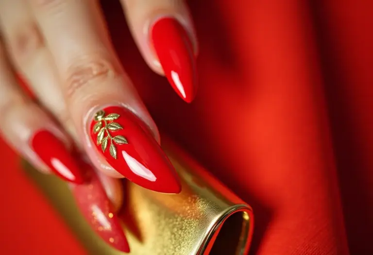 Vermelho Sangue com Folhas de Ouro Irregulares - ideia