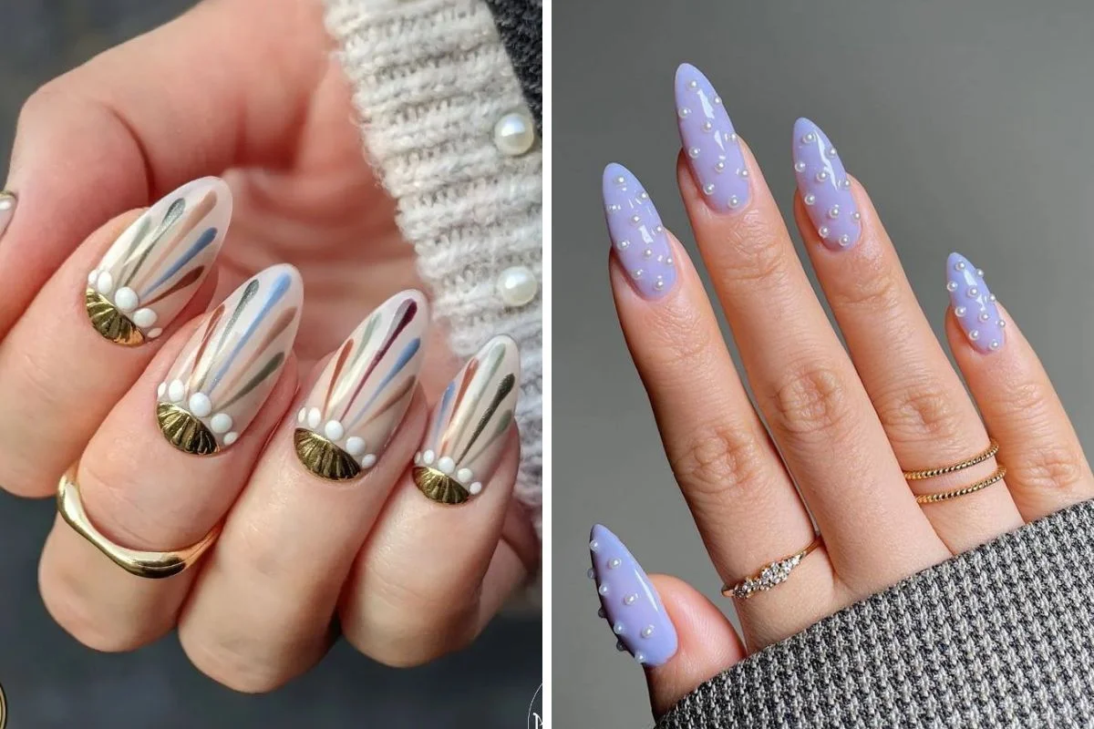 Romantismo Pastel: Unhas de Gel em Tons Suaves com Aplicações de Pérolas - inspiração