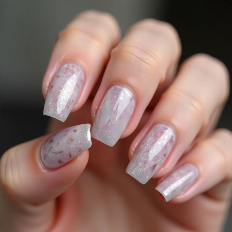 Unha Transparente com Efeito Mármore: Elegância Abstrata em Tons Neutros - inspiração