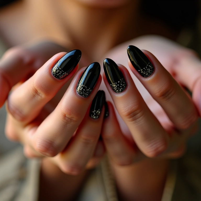 Unhas Pretas com Strass Furta-cor: Glamour Noturno - inspiração