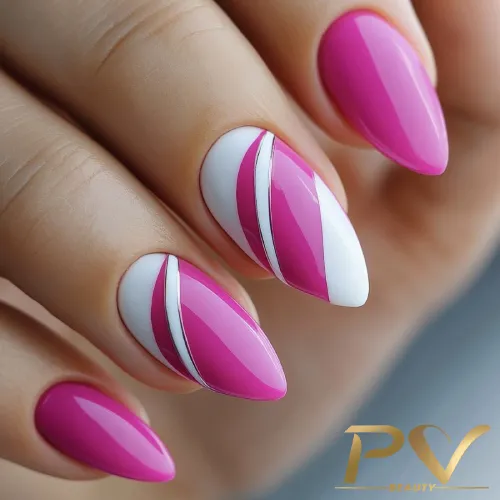 Geométricas Assimétricas: Rosa Chiclete, Branco e Detalhes em Foil Prata - inspiração