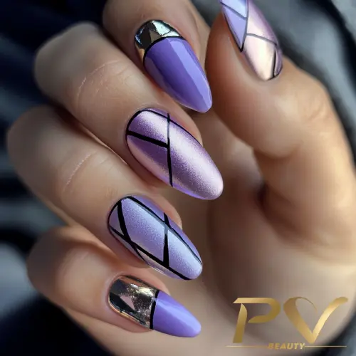 Roxo Claro com Detalhes Geométricos em Preto - inspiração