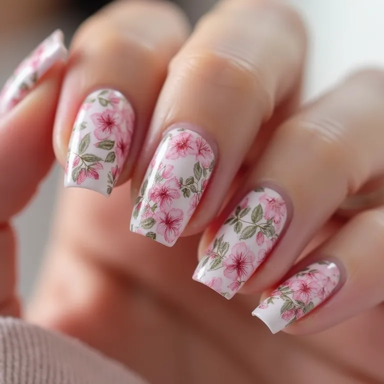 Unhas Decoradas com Película Floral: Romantismo em Cada Detalhe - inspiração