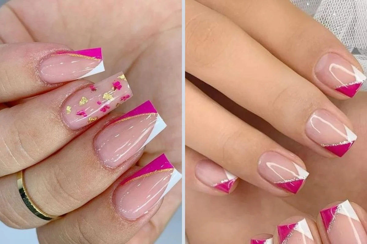 Francesinha Diagonal Rosa e Branco com Glitter - inspiração