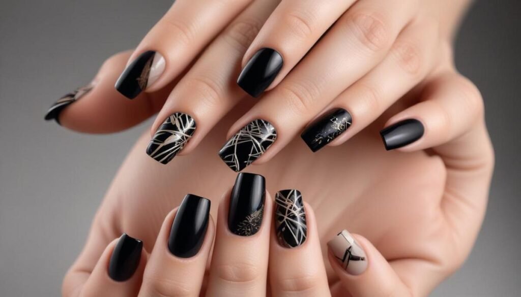 Preto abstrato unha: designs ousados que elevam seu estilo em 2024 Preto abstrato unha: designs ousados que elevam seu estilo em 2024