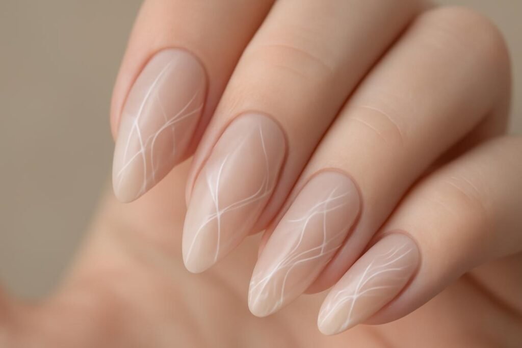 Amendoada com nail art fina: designs delicados que surpreendem
